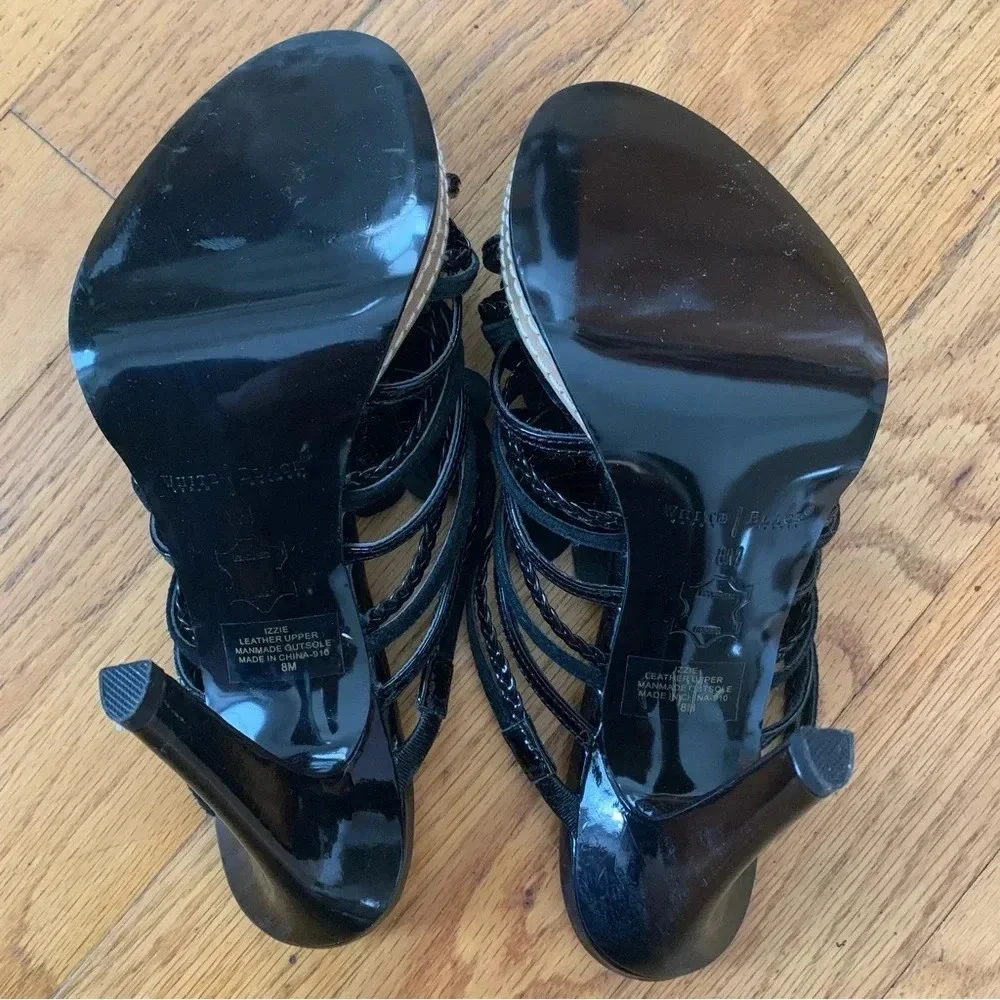 White House Black Market Black Size 8M Patent Leather Slide in Strappy Sandal